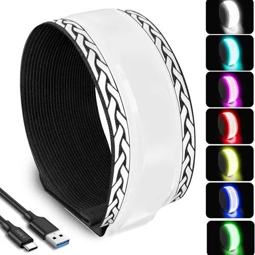 Vista 9 de RGB 7 Colors Switchable LED Armband, USB-C Rechargeable, 360° Reflective Running Light for Runners, High Visibility Reflective Running Gear for
