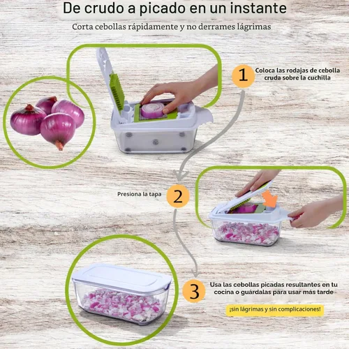 Vista 3 de Brieftons QuickPush - Picador de alimentos: más fuerte y 200% más de capacidad de contenedor, 30% más pesado, picador de frutas y verduras, cortador