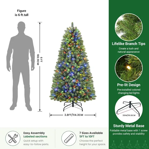 Vista 2 de Árbol de Navidad clásico preiluminado artificial de 6 pies con control
