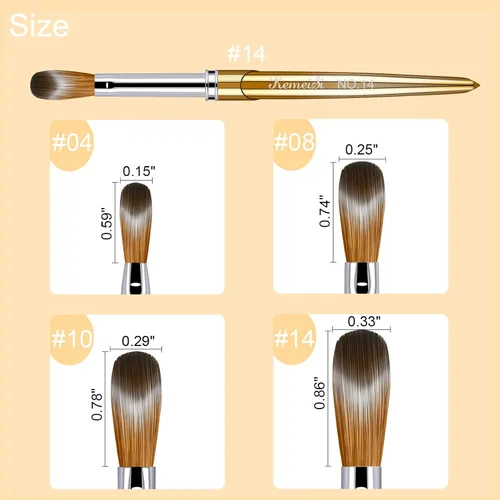 Vista 5 de KEMEISI Kolinsky - Juego de pinceles de uñas acrílicas, 4 tamaños, mango resistente, forma ovalada, herramientas de diseño de polvo acrílico