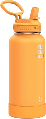 Vista 23 de Takeya Actives - Botella de agua con tapa con popote, duradera y de fácil cuidado, con aislamiento de acero inoxidable, tapa sin BPA con asa