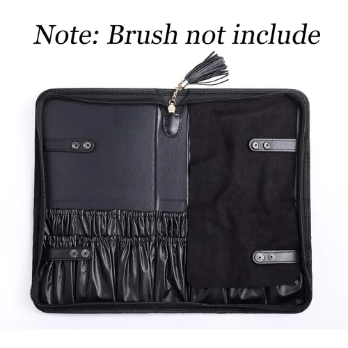 Vista 2 de Rownyeon - Bolsa organizadora de brochas de maquillaje profesional, estuche de cuero, bolso de mano negro portátil de viaje (solo bolsa)
