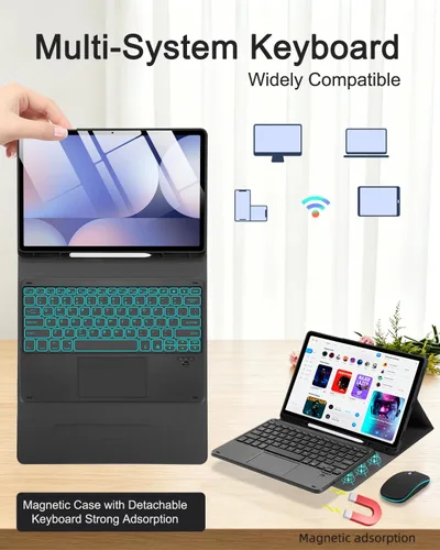 Vista 4 de EAMPANG Funda con teclado Trackpad Mouse para Samsung Galaxy Tab S10+ Plus/S9 FE+ Plus/S9+ Plus/S8+ Plus/S7 FE/S7+ Plus 12.4 pulgadas, Smart