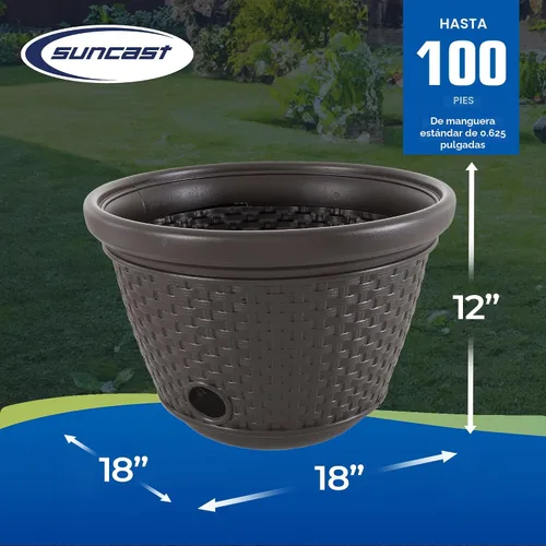 Vista 3 de Suncast Paquete de 2 macetas decorativas de mimbre para manguera de jardín con 4 agujeros de drenaje para mangueras de 100 pies, Java