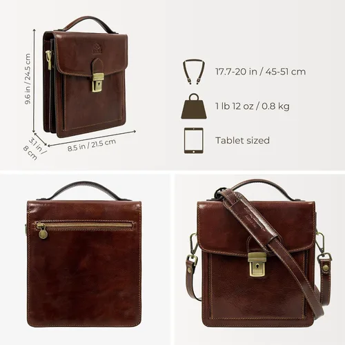 Vista 4 de Time Resistance Maletín pequeño de cuero para hombre - Bolso cruzado - Bolso bandolera de cuero italiano - Caja de regalo incluida