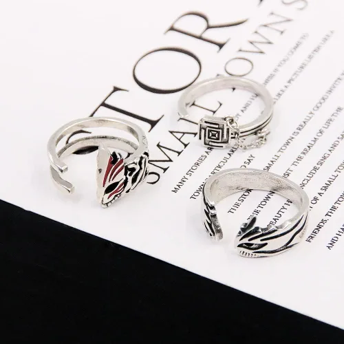 Vista 6 de Ealipoi Kurosaki Ichigo Anillo Anime Zangetsu Cosplay Anillos Aleación Accesorios Ajustables para Mujeres Hombres Regalo 3 Piezas, Metal, Venturina