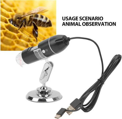 Vista 3 de Ciciglow Microscopio digital portátil de mano, 50-1600X con LED ajustable y soporte, USB para teléfono móvil Android portátil