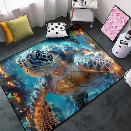 Vista 13 de Alfombra de tortuga marina con estampado de animales marinos y animales marinos, alfombra con estampado de tortugas marinas, para niños y niñas