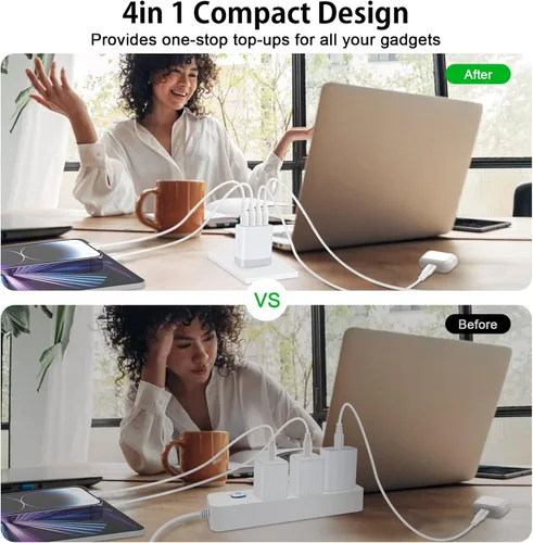 Vista 3 de Bloque de cargador USB, paquete de 2 enchufes USB para toma de pared, cubo Blanco