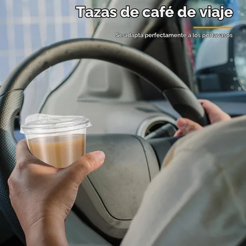 Vista 6 de Ziliny 50 juegos de vasos de plástico transparente con tapas para sorber sin pajita, vasos de cristal de plástico PET desechables transparentes