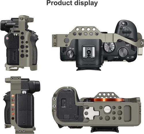 Vista 4 de Jaula R5 / R5 C / R6 para Canon R5 R6 R5 C, estabilizador de plataforma DSLR de aleación de aluminio con zapata fría, agujeros roscados de 1/4