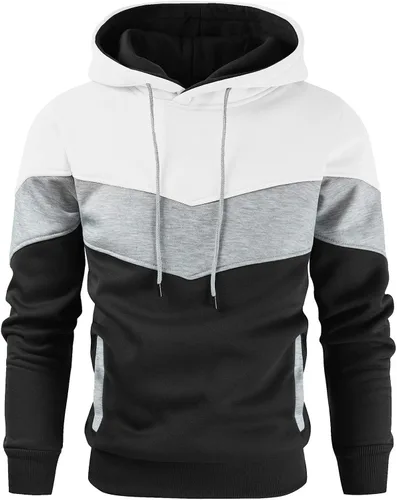 Vista 23 de Gesean - Sudadera con capucha para hombre, diseño de bloques de color, estilo suéter, manga larga, casual, con bolsillo