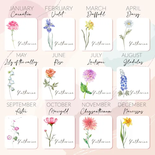 Vista 2 de Joyero de cuero personalizado con mes y nombre de flores de nacimiento coloridas, color blanco, estuche de viaje de joyería personalizado
