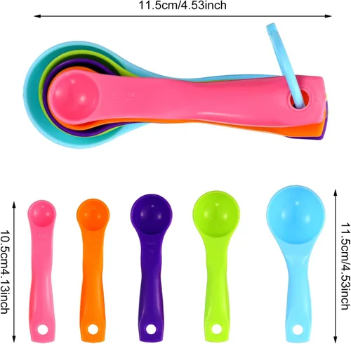 Vista 3 de Frienda 20 cucharas medidoras de plástico coloridas para cocina, hornear ingredientes secos y líquidos