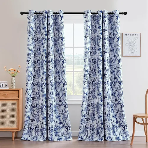 Vista 24 de H.VERSAILTEX Cortinas opacas de 63 pulgadas de largo, juego de 2 paneles de cortinas con estampado floral para sala de estar, cortinas de ventana
