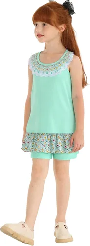 Vista 68 de LittleSpring Conjunto de verano para niñas con camiseta sin mangas y pantalones cortos florales