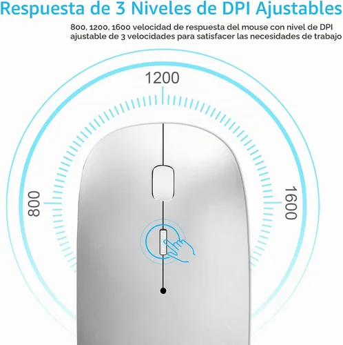 Vista 4 de Mouse inalámbrico para portátil Cpmputer, mouse Bluetooth para MacBook, color plateado Rechargeale Dual Mode (USB 2.4Ghz + Bluetooth 5.2) Ratones