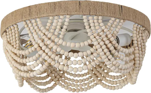 Vista 9 de Ventiladores de techo con luces de montaje empotrado, de 20 pulgadas, con lámpara de madera estilo Bohemia con cuentas, control remoto y aplicación