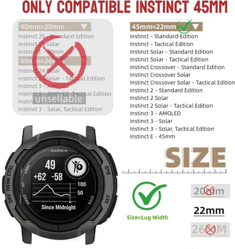 Vista 2 de Correa de reloj Garmin Instinct 3 de 1.772 in, correa de reloj de nailon suave para Instinct 2 Solar/Instinct Watch, correa de repuesto