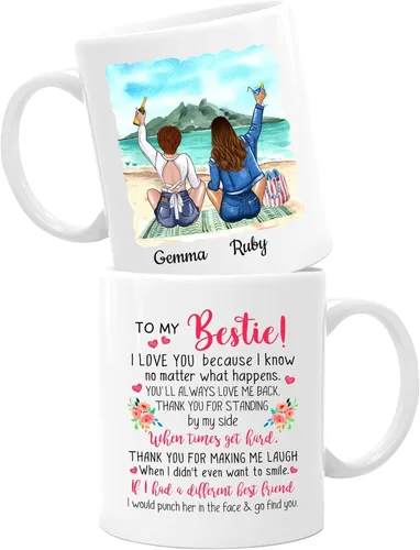 Vista 19 de Taza de café personalizada de la amistad para mejor amiga, regalo de taza del día de Galentine, regalo de taza de Navidad, taza de café