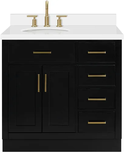 Vista 73 de ARIEL Hepburn - Tocador de baño de 30 pulgadas con fregadero, madera maciza, encimera y protector contra salpicaduras de cuarzo blanco puro de 1.5