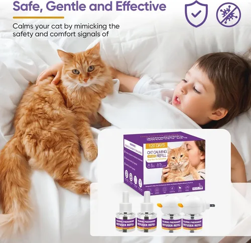 Vista 6 de Kit difusor de feromonas calmante para gatos, alivio del estrés y la ansiedad de larga duración, reduce la lucha, la pulverización y los arañazos