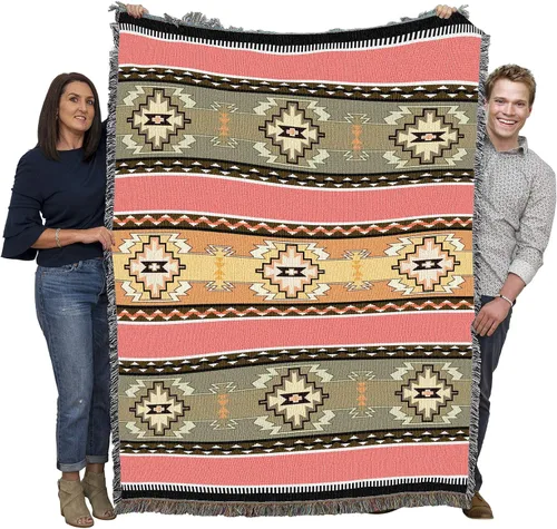 Vista 16 de Pure Country Weavers Rimrock Dusk Blanket XL – Inspirado en los nativos americanos del suroeste – Manta de regalo tejida de algodón – Fabricado