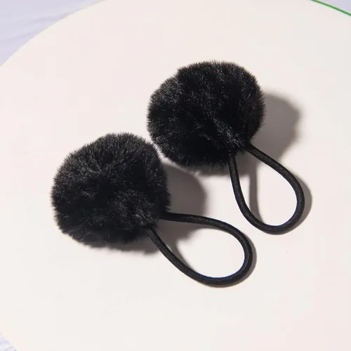 Vista 2 de SUSULU Bandas elásticas de pelo sintético de conejo con pompón para mujer, banda de goma con soporte de cola de caballo de 2.0 in, accesorios 6