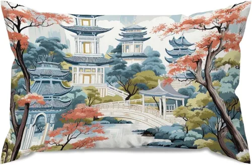 Vista 9 de ArogGeld Funda de almohada blanca con flores chinoiserie, funda de almohada para sofá, diseño floral verde y blanco, funda de almohada de lino A-12