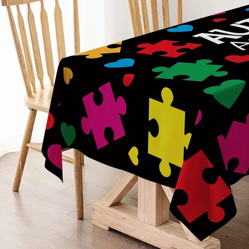 Vista 5 de Hafangry Mantel de conciencia sobre el autismo, pieza de rompecabezas, soporte inspirador de corazón, decoración de abril, decoración rústica