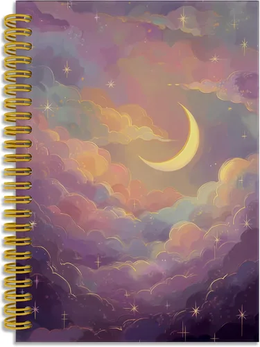 Vista 30 de Dark Witchy Moon Stars Notebook Journal, Celestial Astrology Witchy Gifts for Women Journal, Crescent Moon Face Starry Forest Spiral Notebook