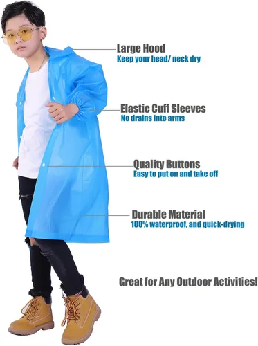 Vista 25 de Chaqueta de lluvia para niños, paquete de 2 ponchos de lluvia para niños, impermeables reutilizables para niños y niñas, impermeable, para exteriores