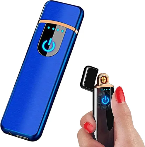 Vista 9 de Encendedor electrónico recargable por USB, mini pantalla táctil creativa, pantalla LED, resistente al viento, sin llama con cable de carga, silencio
