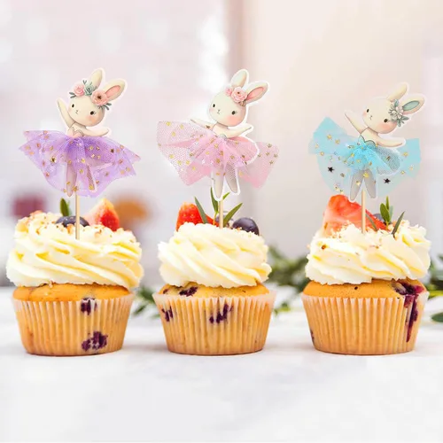 Vista 4 de 30 piezas de decoración para cupcakes de Pascua, conejo, huevo de Pascua, decoración de pastel de fiesta de conejo (marrón) (estilo 4)