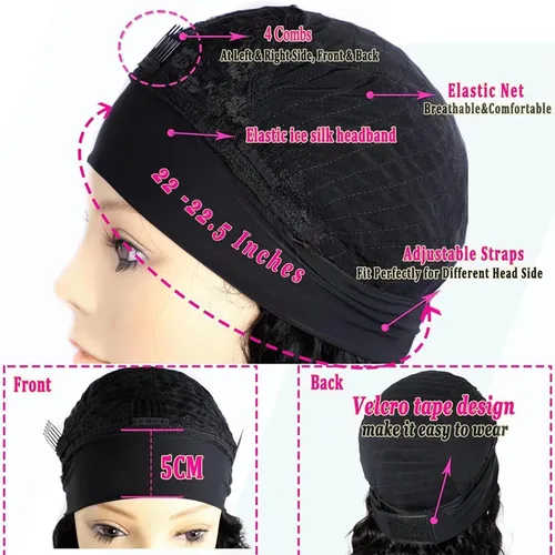 Vista 4 de Punmasa Peluca de cabello humano con diadema de onda profunda 99J de cabello humano para mujer, sin pegamento, sin encaje frontal, hecha a máquina