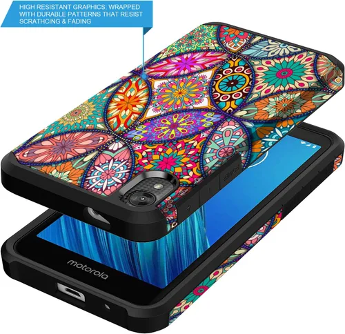 Vista 3 de Rosebono - Funda compatible con Moto E6, delgada híbrida de doble capa a prueba de golpes, cubierta dura a prueba de golpes, linda funda de silicona