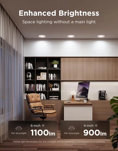 Vista 8 de Govee Iluminación empotrada inteligente de 4 pulgadas, luz LED RGBIC empotrada compatible con Matter y Alexa, 2700K-6500K regulable, 900 lúmenes