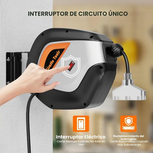 Vista 5 de Giraffe Tools Carrete de cable de extensión retráctil de 50 pies calibre 12