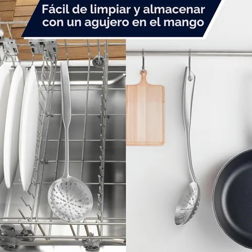 Vista 6 de Espumadero con ranuras, [Inoxidable, Formación Integral, Duradero] Newness Cucharón con mango ergonómico al vacío de acero inoxidable 304, diseño