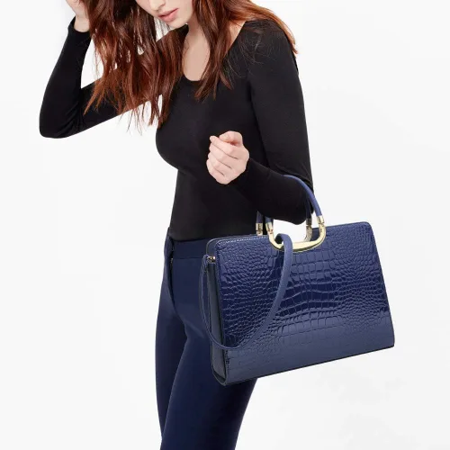 Vista 2 de Bolso de mano para mujer con asa superior, bolso de hombro, bolso tipo tote, cartera con billetera a juego 2-azul cocodrilo