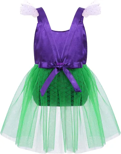 Vista 4 de MSemis Disfraz de princesa de sirena para bebé y niña con lentejuelas halter traje de baño para Halloween
