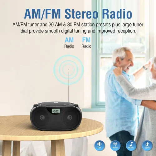 Vista 5 de Nextron Boombox de CD portátil con Bluetooth, USB, radio y refuerzo de graves - negro