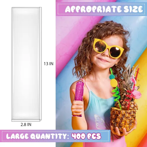 Vista 2 de Yexiya 400 bolsas de plástico para helados, bolsas de molde de helado desechables, bolsa de paletas con embudo de silicona para hacer dulces