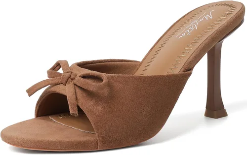 Vista 34 de Mostrin - Sandalias con tacón de gatitos para mujer, con punta redonda con lazo, vintage, sexy, de tacón aguja, sin talón, para fiesta y uso diario