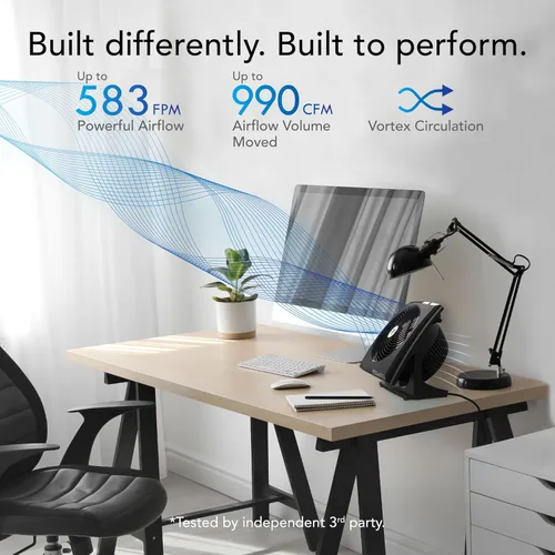 Vista 2 de Vornado 573T Ventilador pequeño de circulación de aire para habitación con cabezal giratorio, rejilla extraíble de fácil limpieza, 3 ajustes