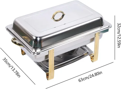Vista 2 de Recipiente de calentamiento de acero inoxidable de 9 L, calentador de alimentos, calentador de alimentos, estufa de buffet rectangular
