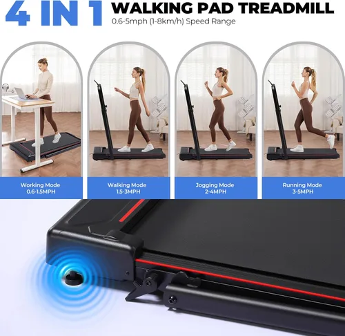 Vista 8 de GORISE Walking Pad Treadmill with Adjustable Height Handle Bar, 3HP Quiet Foldable Under Desk Treadmill, Portable Treadmills for Home 350LBS with