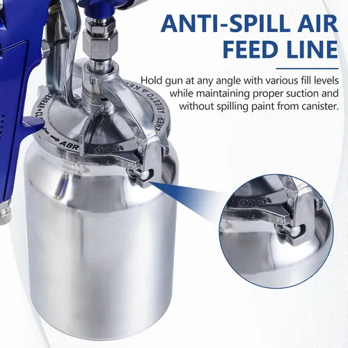 Vista 6 de B4B BANG 4 BUCK Pistola pulverizadora profesional de alimentación por sifón HVLP, taza de capacidad de 1000 cc con boquillas de 0.051 in, 0.067 in
