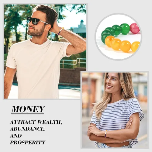 Vista 6 de Money Wealth Success Pulsera de protección para hombres y mujeres, 0.315 in, piedra natural, jade y citrino, ágata de la suerte, pulsera