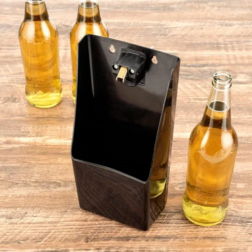 Vista 5 de Bar Lux Black Bottle Cap Catcher - con abrebotellas - 8 1/4" x 5 1/2" x 3" - Caja de 1 unidad